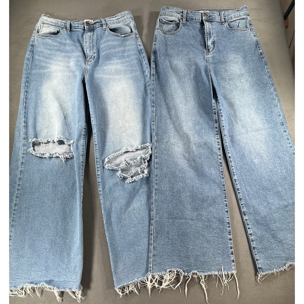 Swank A Posh Wide Leg Jeans Lot Light Wash Raw Hem High Rise Sz 15 Stretch